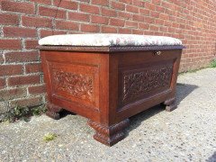 Arts and Crafts Ottoman with All Round Carved Floral Details and Storage Inside - Thumbnail 4