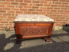 Arts & Crafts Ottoman with All Round Carved Floral Details and Storage Inside - Thumbnail 2