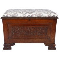 Arts & Crafts Ottoman with All Round Carved Floral Details and Storage Inside - Thumbnail 1