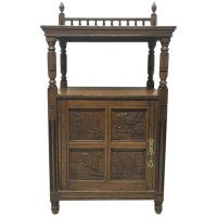 Charles Bevan for Gillow & Co., Aesthetic Oak Cabinet with Birds and Fish