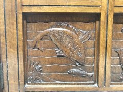 Charles Bevan for Gillow & Co., Aesthetic Oak Cabinet with Birds and Fish - Thumbnail 13