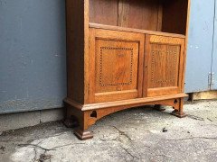 Arts & Crafts Oak Bookcase with Pierced Stylised Floral and Heart Cut-Outs - Thumbnail 1