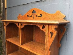 Arts & Crafts Oak Bookcase with Pierced Stylised Floral and Heart Cut-Outs - Thumbnail 2