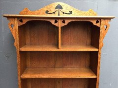 Arts & Crafts Oak Bookcase with Pierced Stylised Floral and Heart Cut-Outs - Thumbnail 3