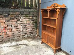 Arts & Crafts Oak Bookcase with Pierced Stylised Floral and Heart Cut-Outs - Thumbnail 4