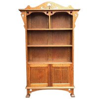 Arts & Crafts Oak Bookcase with Pierced Stylised Floral and Heart Cut-Outs - Thumbnail 5