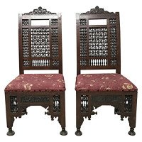Liberty & Co. A Pair of Moorish Side Chairs with Carving & Moucharabieh Turnings - Thumbnail 1