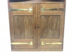 Liberty & Co., a Slim Arts & Crafts Walnut Bookcase with Stylised Copper Hinges - Thumbnail 5
