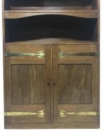 Liberty & Co., a Slim Arts & Crafts Walnut Bookcase with Stylised Copper Hinges - Thumbnail 6