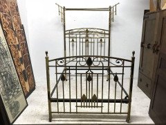 An Arts & Crafts Cast Brass Half Tester Double Bed with Stylised Floral Details - Thumbnail 9