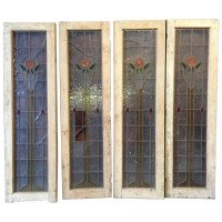 Four Arts & Crafts Stained Glass Doors with Stylised Glasgow Roses Set in Copper - Thumbnail 6
