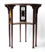 Liberty & Co. Arts & Crafts Mahogany Side Table Inlaid with Floral Details - Thumbnail 3