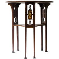 Liberty & Co. Arts & Crafts Mahogany Side Table Inlaid with Floral Details - Thumbnail 4
