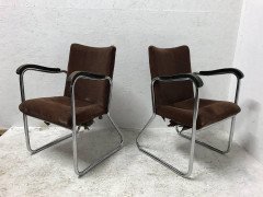Thonet, a Pair of 1930s Tubular Steel Armchairs with Ebonised Armrests - Thumbnail 5