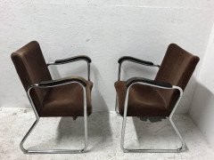 Thonet, a Pair of 1930s Tubular Steel Armchairs with Ebonised Armrests - Thumbnail 6
