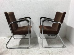 Thonet, a Pair of 1930s Tubular Steel Armchairs with Ebonised Armrests - Thumbnail 3