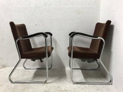 Thonet, a Pair of 1930s Tubular Steel Armchairs with Ebonised Armrests - Thumbnail 2