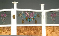 Liberty & Co. Attributed, White Enamel & Stained Glass Three-Fold Screen - Thumbnail 2