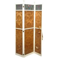 Liberty & Co. Attributed, White Enamel & Stained Glass Three-Fold Screen