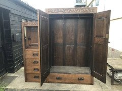 Arts & Crafts Oak Treble Wardrobe with Five Drawers by Liberty & Co - Thumbnail 2