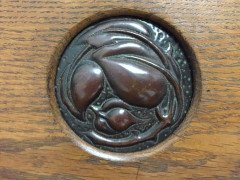 Shapland & Petter, an Arts & Crafts Hanging Oak Bookcase with Copper Plaque - Thumbnail 7