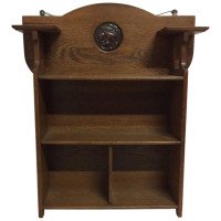 Shapland & Petter, Arts & Crafts Hanging Oak Bookcase with Copper Plaque