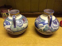 Poole Pottery, a Pair of Vases with Prancing Deer & Colourful Floral Backgrounds - Thumbnail 6