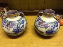 Poole Pottery, a Pair of Vases with Prancing Deer & Colourful Floral Backgrounds - Thumbnail 7