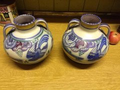 Poole Pottery, a Pair of Vases with Prancing Deer & Colourful Floral Backgrounds - Thumbnail 9