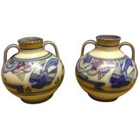 Poole Pottery, a Pair of Vases with Prancing Deer & Colourful Floral Backgrounds - Thumbnail 10