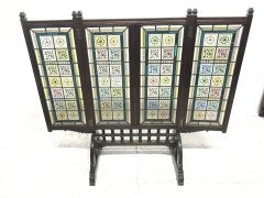 A. W. N. Pugin Gothic Revival Oak, Leaded & Painted Glass Three-Fold Fire Screen - Thumbnail 2