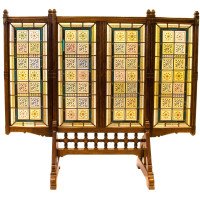 A. W. N. Pugin Gothic Revival Oak, Leaded & Painted Glass Three-Fold Fire Screen - Thumbnail 1