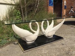 Maison Jansen, Mid-Century Composite Swan Coffee Table with Glass Top - Thumbnail 4