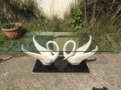 Maison Jansen, Mid-Century Composite Swan Coffee Table with Glass Top - Thumbnail 2