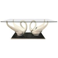Maison Jansen, Mid-Century Composite Swan Coffee Table with Glass Top