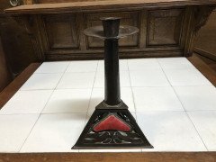 Richard Rathbone, attributed, to Voysey Pewter & Enamel Arts & Crafts Candlestick - Thumbnail 2