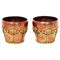 Petite Pair of Stylish Copper and Gilt Plant Pots In the style of W. A. S. Benson - Thumbnail 1