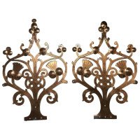 Pair of Handcrafted Gothic Revival Copper Hinges with Thistle Decoration c.1875