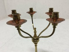 W. A. S Benson, Signed, Arts & Crafts Brass and Copper Five Branch Candelabra - Thumbnail 8