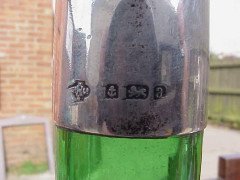 William Hutton. Arts & Crafts Silver Topped Green Glass Claret Jug - Thumbnail 1