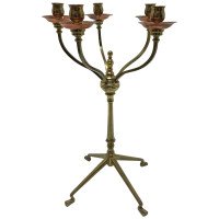 W. A. S Benson, Signed, Arts & Crafts Brass and Copper Five Branch Candelabra - Thumbnail 9