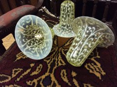 A set of Three Vaseline Shades, with Stylised Floral Detailing - Thumbnail 1