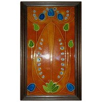 Large Arts & Crafts Tube Lined Tile Depicting Stylised Flowers in Rich Colours - Thumbnail 1