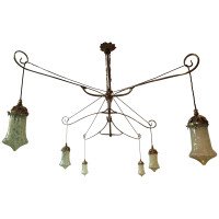 W. A. S. Benson Rare Arts & Crafts Brass Dining, billiard or Snooker chandelier - Thumbnail 1