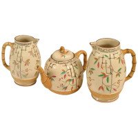 Brown-Westhead, Moore & Co., attributed, Aesthetic Movement Ceramic Teapot and Jugs