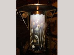 An Arts & Crafts Copper Lantern with Original Vaseline/Uranium Cranberry Shade - Thumbnail 3