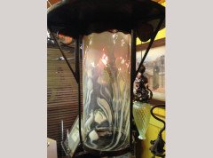 An Arts & Crafts Copper Lantern with Original Vaseline/Uranium Cranberry Shade - Thumbnail 4