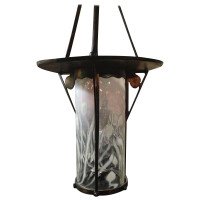 An Arts & Crafts Copper Lantern with Original Vaseline/Uranium Cranberry Shade