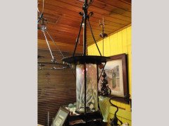 An Arts & Crafts Copper Lantern with Original Vaseline/Uranium Cranberry Shade - Thumbnail 5