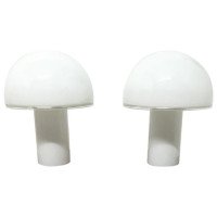 Vetri Murano, Rare Pair of Midcentury White Opaque Glass Mushroom Lamps - Thumbnail 1